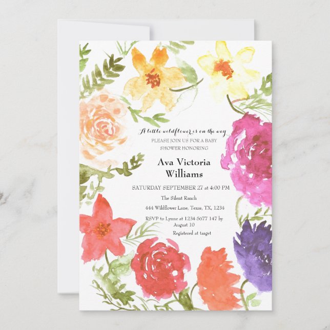 Invitation Une petite fille Fleur sauvage Baby shower Wreath (Devant)