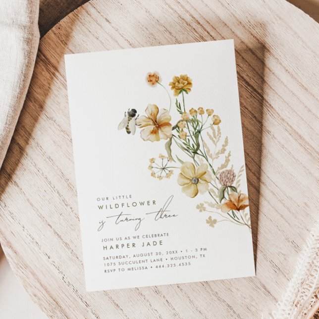 Invitation Une Petite Fille Fleur sauvage Fête d'Anniversaire (Créateur téléchargé)