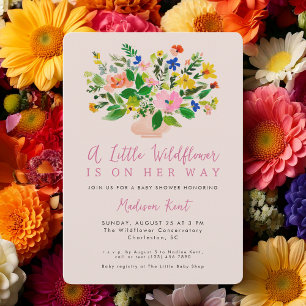 Invitation Une petite fille fleur sauvage rose Baby Shower
