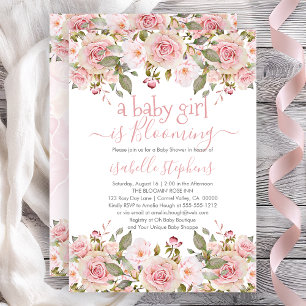 Invitation Une Petite Fille Fleurit Un Baby shower Floral Ros