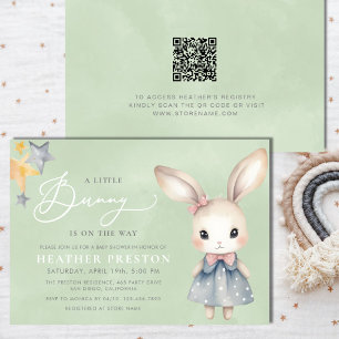 Invitation Une Petite Fille Lapin Sage Vert QR Baby Shower