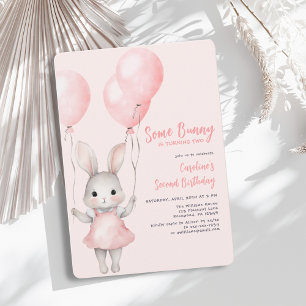 Invitation Une Petite Fille Rose Bunny Deuxième Anniversaire