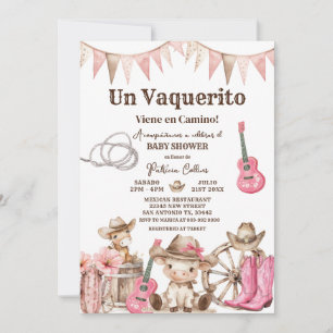 Invitation Une Petite Fille Vaquerito Vient en Chemin Baby Sh