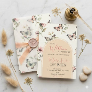 Invitation Une petite fleur sauvage est en route Papillon Boh