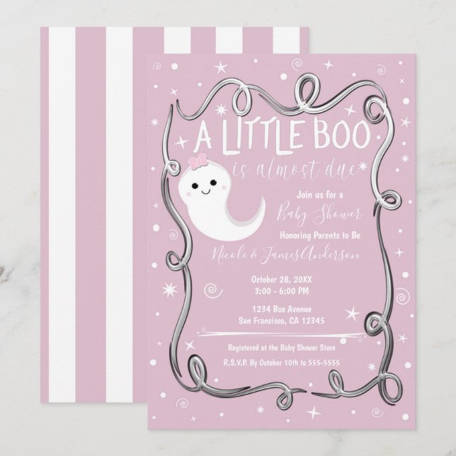 Invitation Une petite ghost fée rose Baby Shower Halloween (Devant / Derrière)