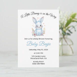 Invitation Une petite lapin est en route Fête bébé Garçon Ble