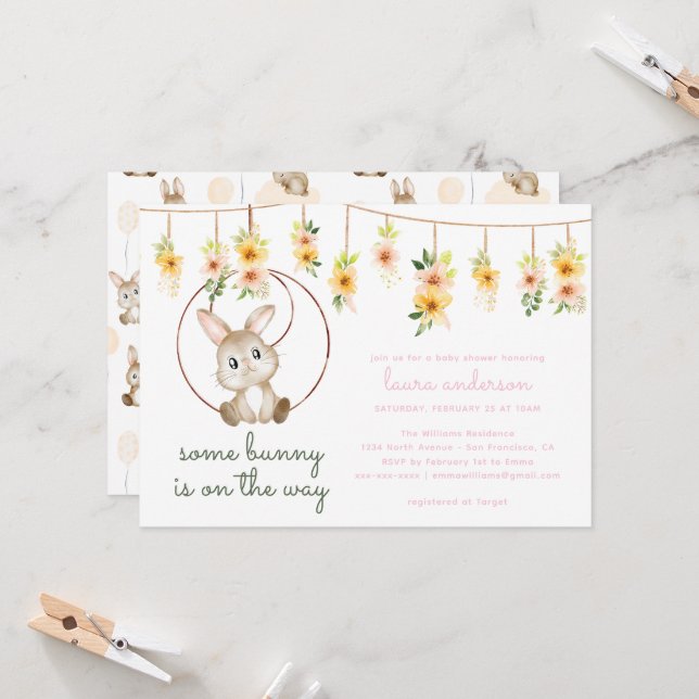 Invitation Une petite lapine arrive Bébé Bohème Shower (Devant/Arrière en situation)
