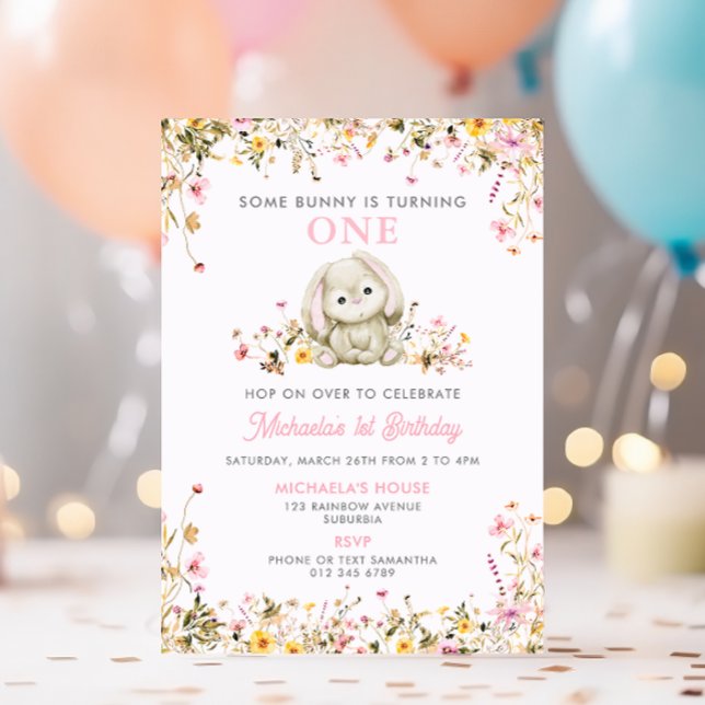 Invitation Une petite lapine fête son premier anniversaire Un (Créateur téléchargé)