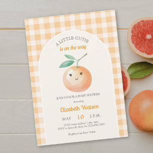 Invitation Une petite mignonne orange gingham citrus Baby Sho