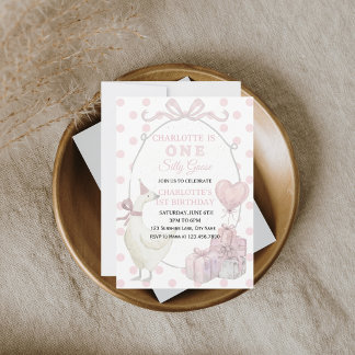Invitation Une petite oie rose pour une première fête d'anniv