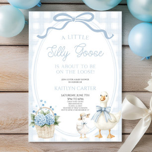 Invitation Une petite oie sotte bleu noeud floral Baby Shower