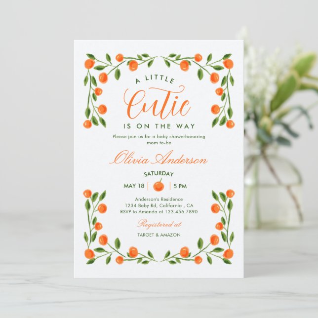Invitation Une petite orange mignonne Shower de bébé Citrus (Debout devant)