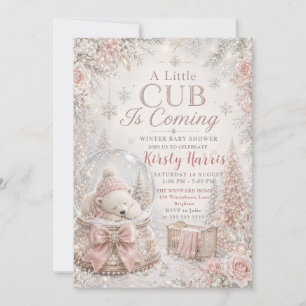 Invitation Une petite oursonne arrive Fête prénatale d'hiver