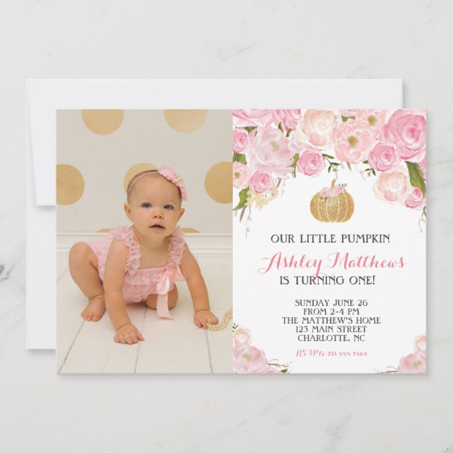 Invitation Une petite parties scintillant Citrouille or fête  (Devant)