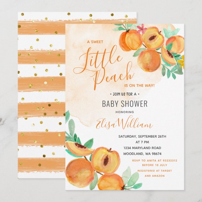Invitation Une petite pêche douce est sur le Baby shower Way (Devant / Derrière)