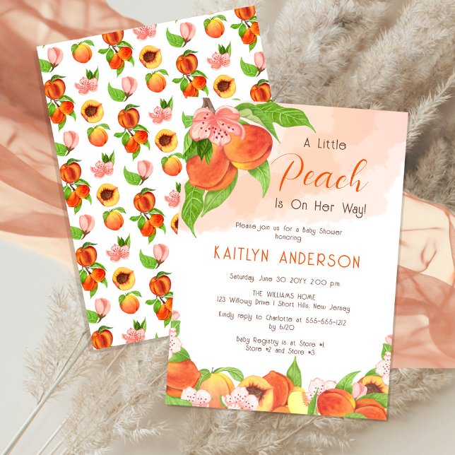 Invitation Une Petite Pêche Est En Chemin Fille Baby shower (Créateur téléchargé)