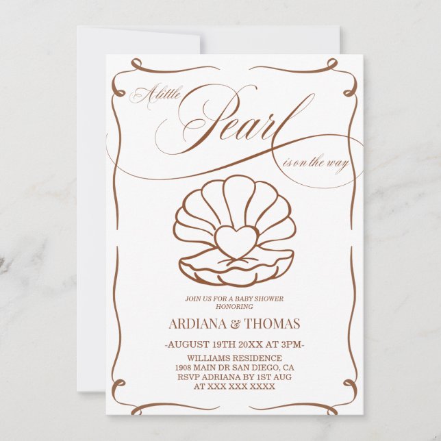 Invitation Une petite perle Baby Shower dessinée à la main  (Devant)