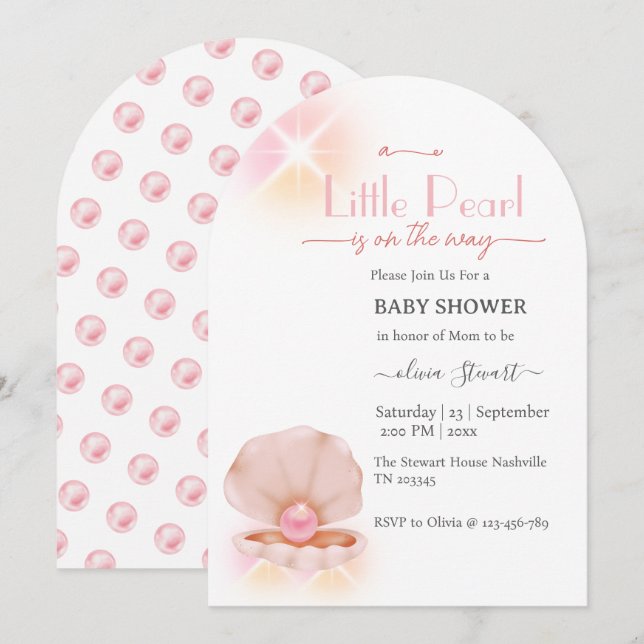 Invitation Une petite perle se trouve sur le Baby shower (Devant / Derrière)