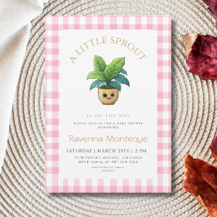 Invitation Une petite plante pousse Fête de bébé rose à carre