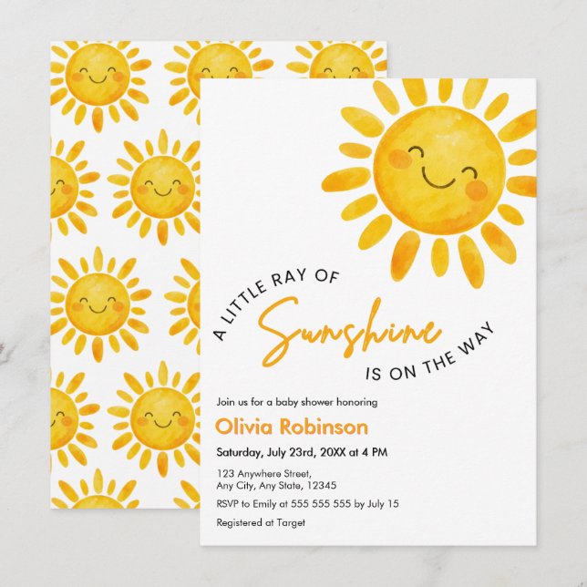 Invitation Une petite pluie de soleil Baby Shower  (Devant / Derrière)