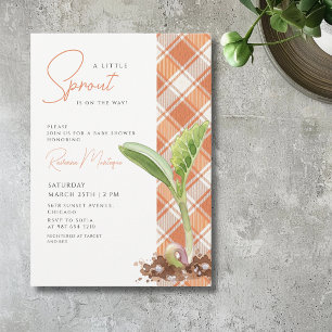 Invitation Une petite pousse Baby Shower à carreaux orange