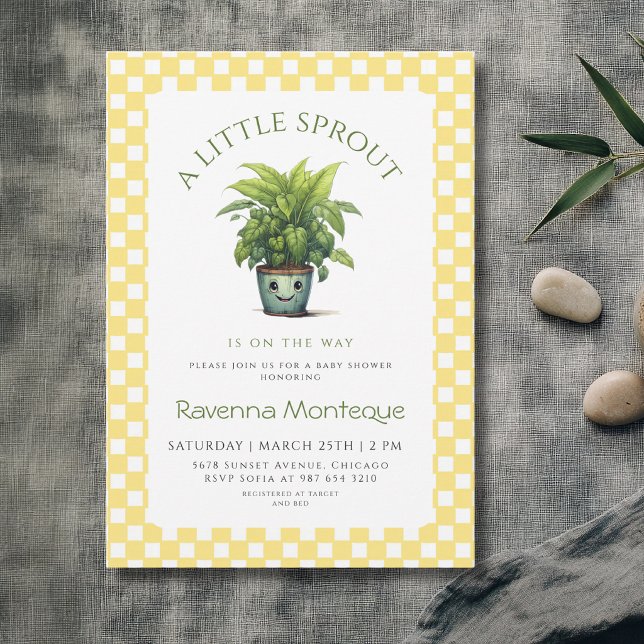 Invitation Une petite pousse, bébé en vichy jaune, shower de  (Créateur téléchargé)