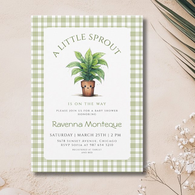Invitation Une petite pousse, bébé en vichy vert Shower de bé (Créateur téléchargé)
