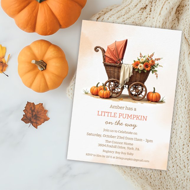 Invitation Une petite poussette bébé citrouille Baby Shower  (Créateur téléchargé)