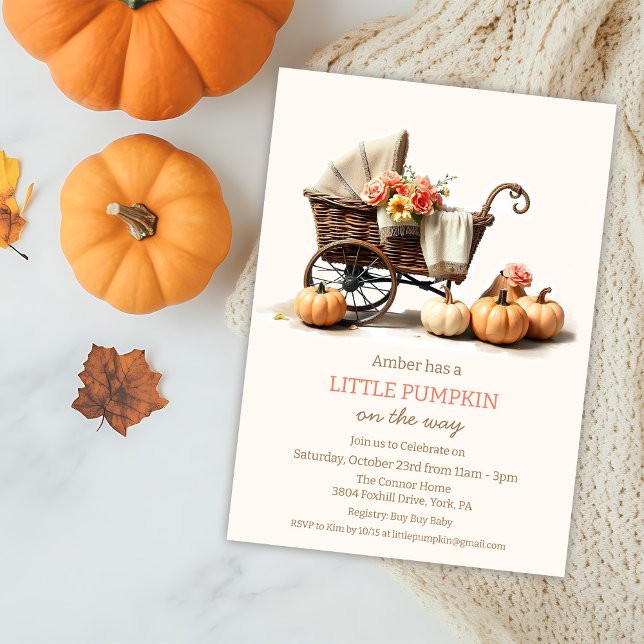 Invitation Une petite poussette bébé citrouille Baby Shower  (Créateur téléchargé)