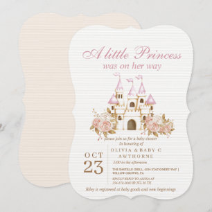 Invitation Une petite princesse Fête bébé Château Rose Gold