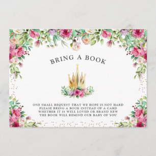 Invitation Une petite princesse Floral apporte un livre