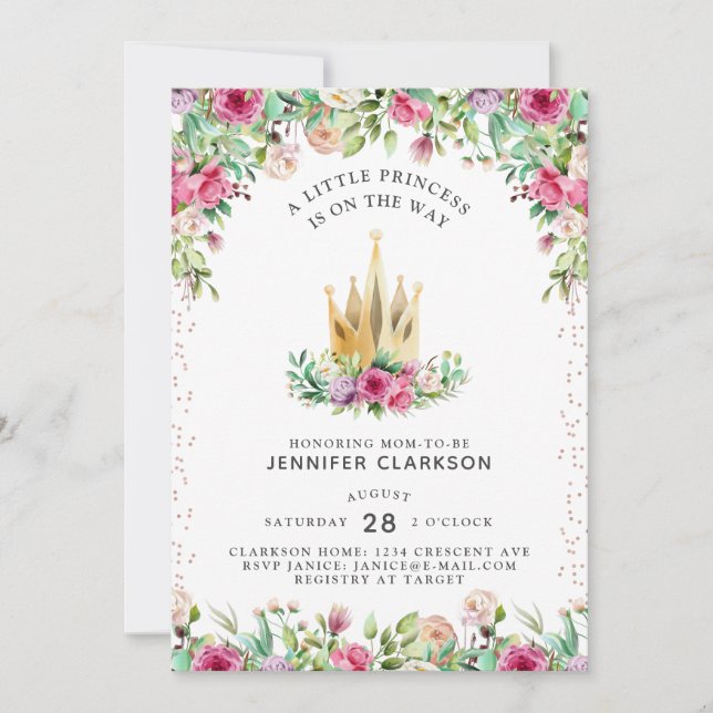 Invitation Une Petite Princesse Florale (Devant)