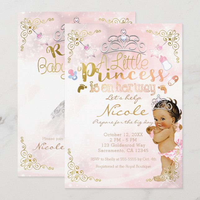 Invitation Une petite princesse Rose scintillant Baby Shower  (Devant / Derrière)