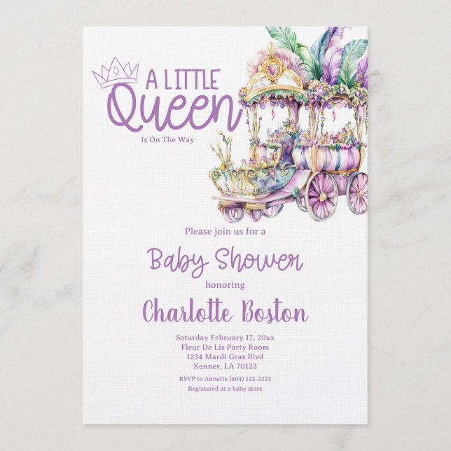 Invitation Une petite Reine Fête de Naissance sur un Char de  (Devant)