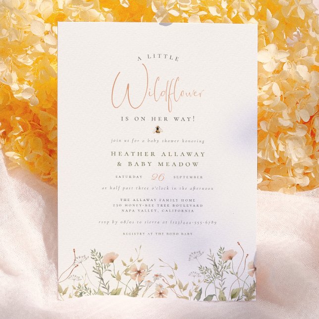 Invitation Une petite sauvageonne rustique boho florale Baby  (Créateur téléchargé)