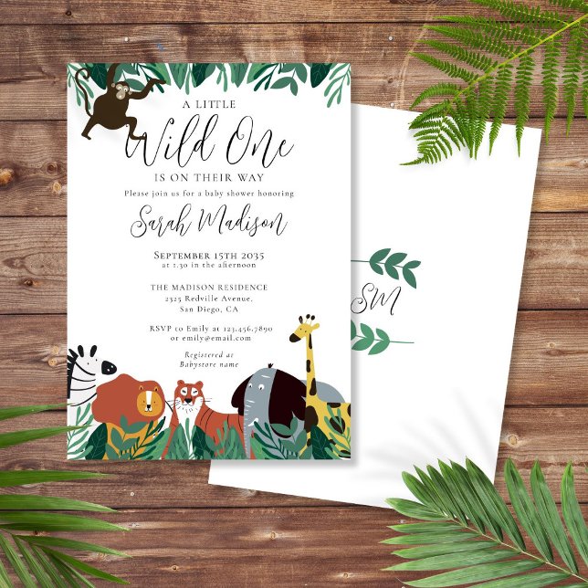 Invitation Une petite sauvageonne safari Animaux Baby Shower (A Little Wild One Safari Animals Baby Shower Invitation)