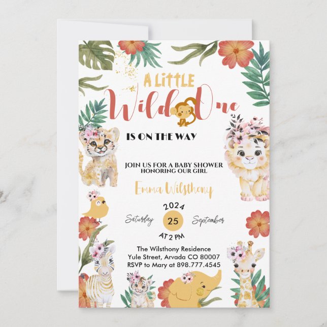 Invitation une petite sauvageonne safari baby shower (Devant)