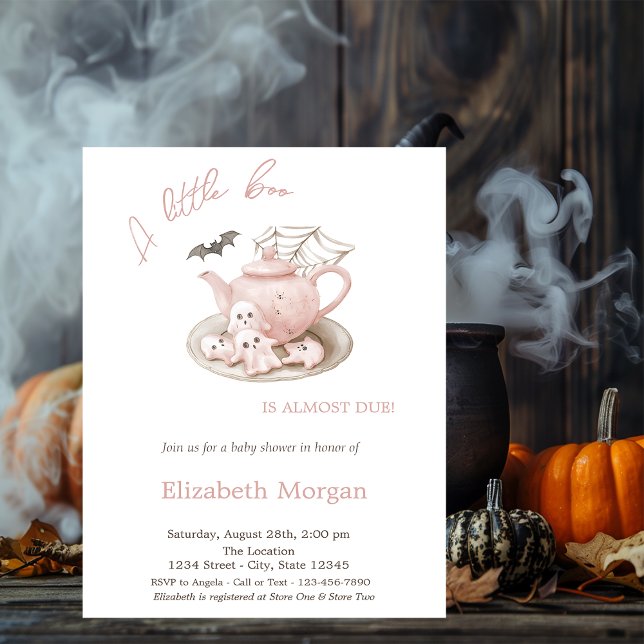 Invitation Une petite théière fantôme mignonne rayée Hallowee (Créateur téléchargé)