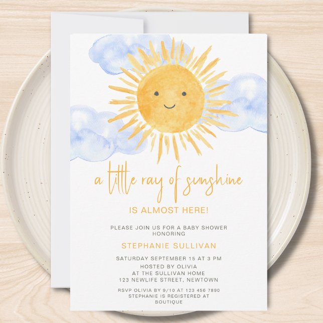 Invitation Une petite touche de soleil Shower bébé Nuageux  (Créateur téléchargé)