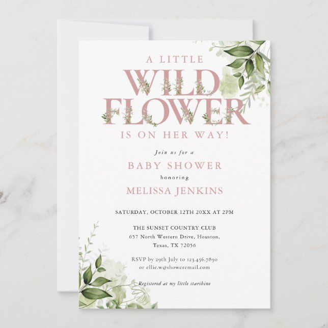 Invitation Une petite verdure de fleurs sauvages rose pour Ba (Devant)
