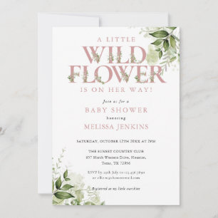 Invitation Une petite verdure de fleurs sauvages rose pour Ba