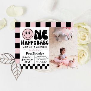 Invitation Une photo de 1er anniversaire de Bébé Fille Heureu