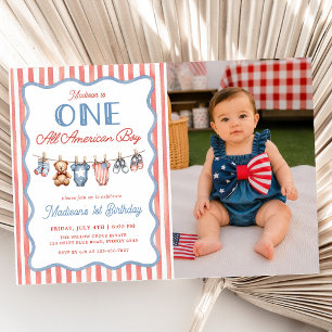 Invitation Une photo de 1er anniversaire d'un garçon tout à f