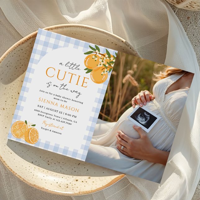 Invitation Une photo de bébé de douche de bébé orange cutie (Créateur téléchargé)