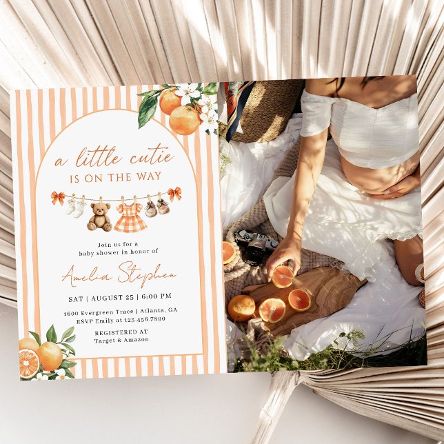 Invitation Une photo de bébé de shower d'orange mignonne (Créateur téléchargé)