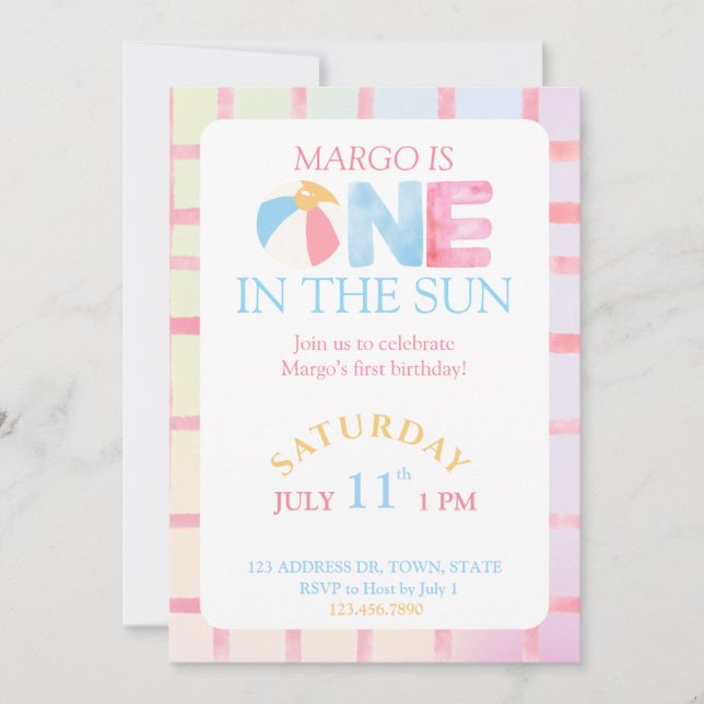 Invitation Une première fête d'anniversaire au soleil (Devant)