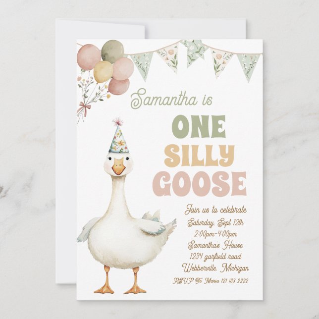 Invitation Une sage fille d'oie sotte 1er anniversaire  (Devant)