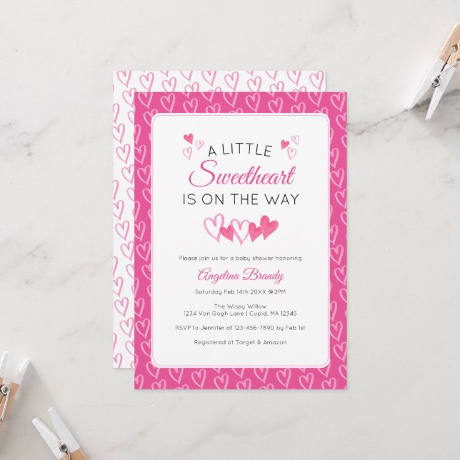 Invitation Une Saint-Valentin pour un petit amour Baby Shower (Devant/Arrière en situation)