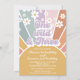 Invitation Une Sauvage et trois Retro Sunshine Rainbow Daisy