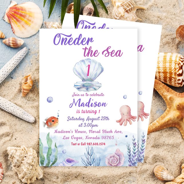 Invitation Une Sirène De Mer 1ère Fête Anniversaire (Créateur téléchargé)